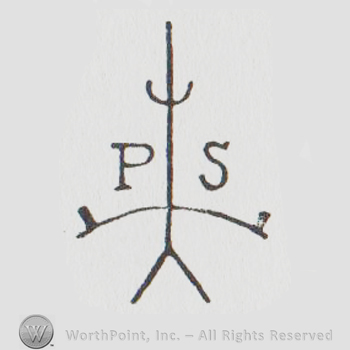 the initials PS around a line drawing resembling a bow & arrow