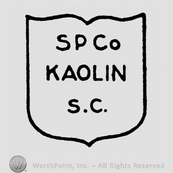 SP Co written above Kaolin written above S.C. all written on a shield shape frame