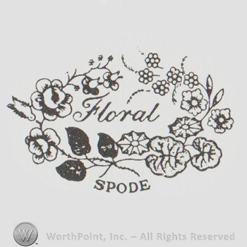 the word FLORAL surrounded by branches with flowers above the word SPODE