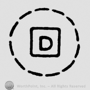 D letter inside of a square, inside of a circle made from discontinued lines